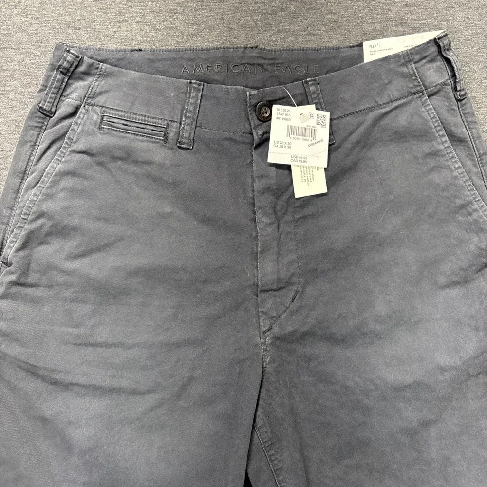 American Eagle baggy lived in khakis mens 28x29 TAG-28x30 flex gray Preppy‎ NEW